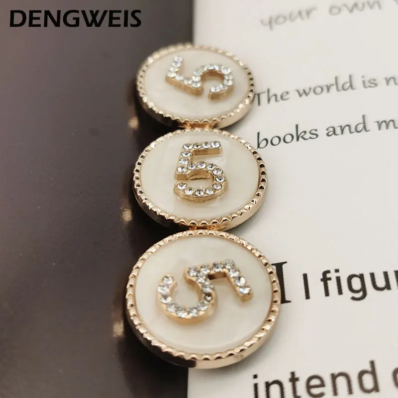 16-23mm Number 5 Gold Buttons Women Garments Coats Sewing Accessories Metal Buttons For Clothing Diamond Embellishment Material