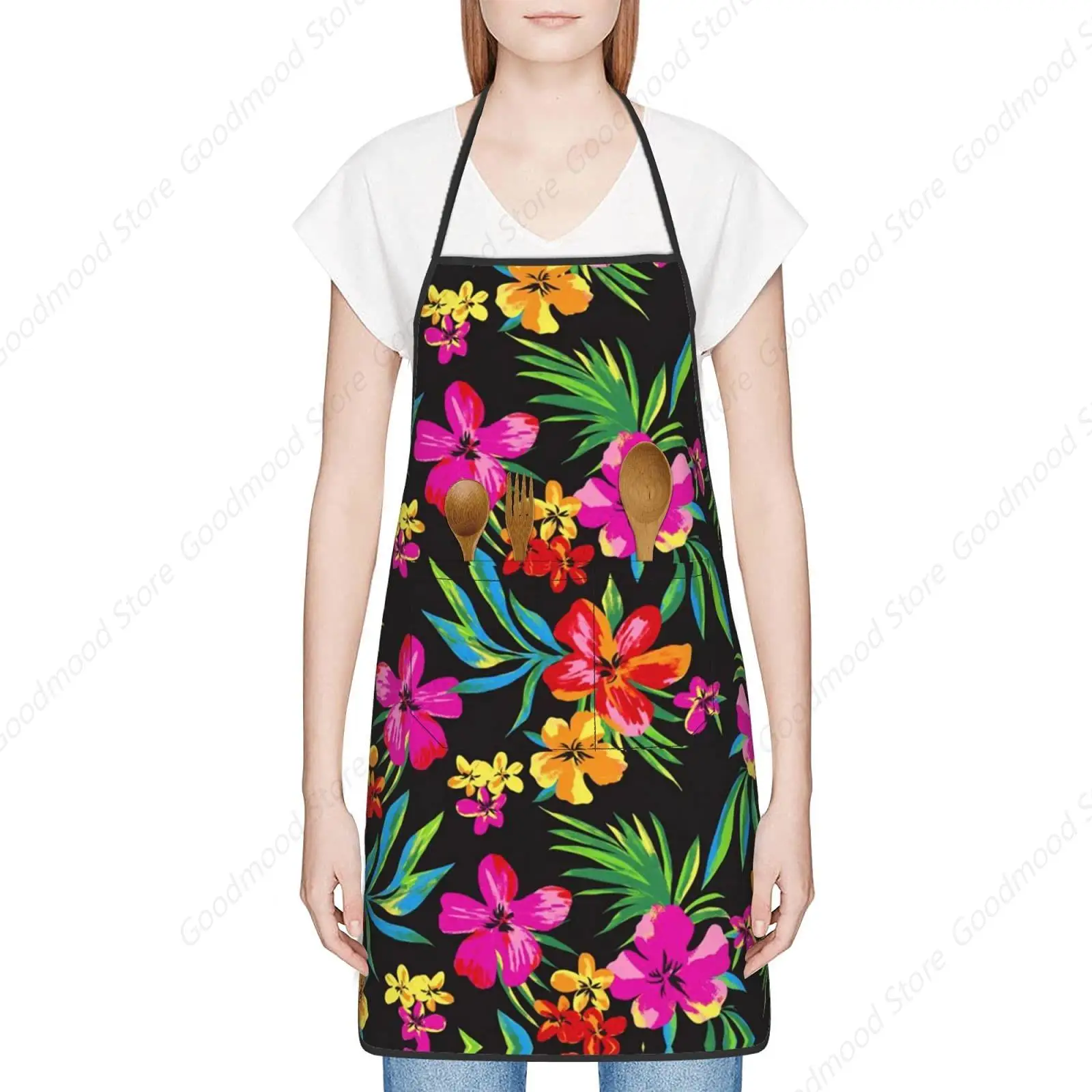 Hawaiian Colorful Flower Kitchen Apron, Kitchen Cooking Aprons with Pockets Aprons for Men Women