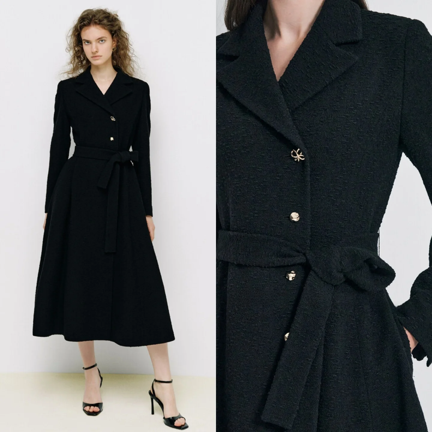 Slimming Effect Woolen Coat with Waist-Cinching Design And Metal Buckle Commute Ready Versatile Long Sleeve Suit Style Coat