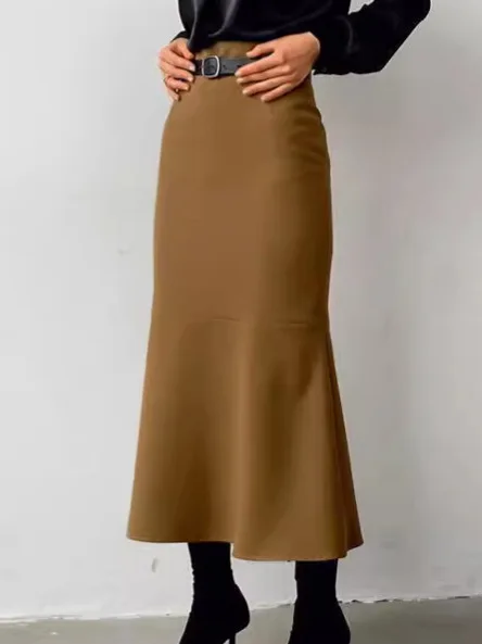 

New Vintage Winter Fishtail Skirt High Waist Solid Color Chic Retro Long Skirts Versetile Slim Streetwear Autumn Women's Skirts