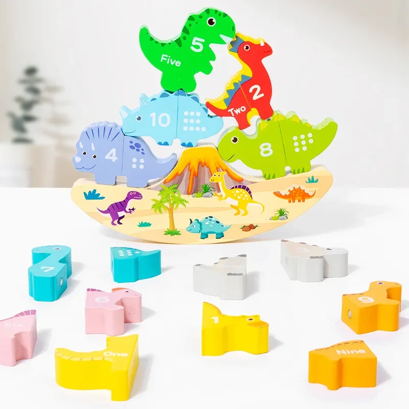 Wooden Magnetic Dinosaur Digital Sensory Play Balance Stacking Matching Games Three-dimensional Folding Puzzle Enlightenment Toy