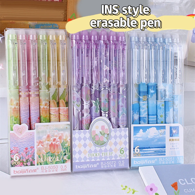 

6Pcs Fashion Cute Erasable Gel Pens Creative Erasable Pressing Pen Romantic Signature Pens Cute Pens Writing Tools Office School