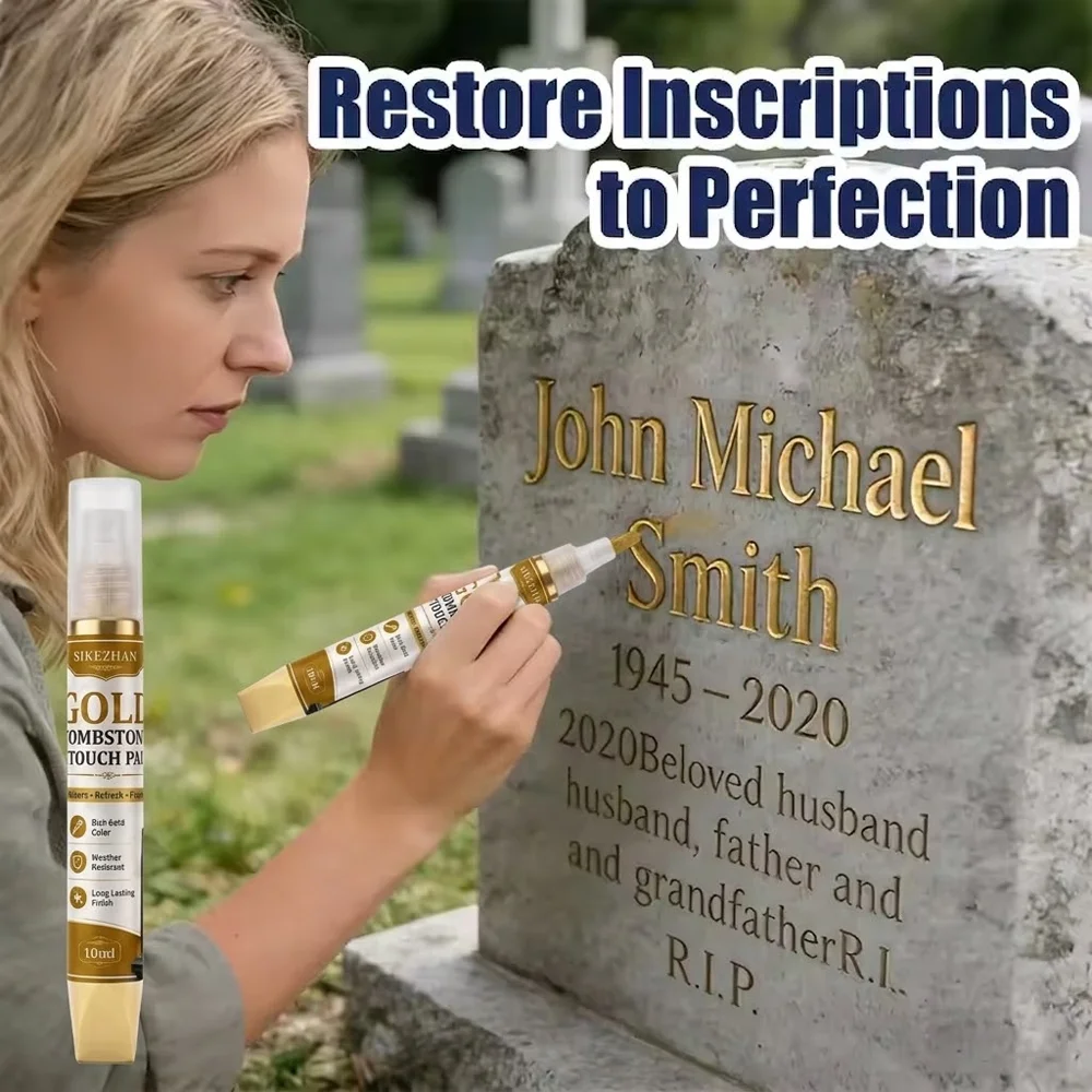 Weatherproof Gold Paint Pen Stone Inscription Restorer for Tombstone Monument Pet Memorials Letterings Gravestone Markers Repair