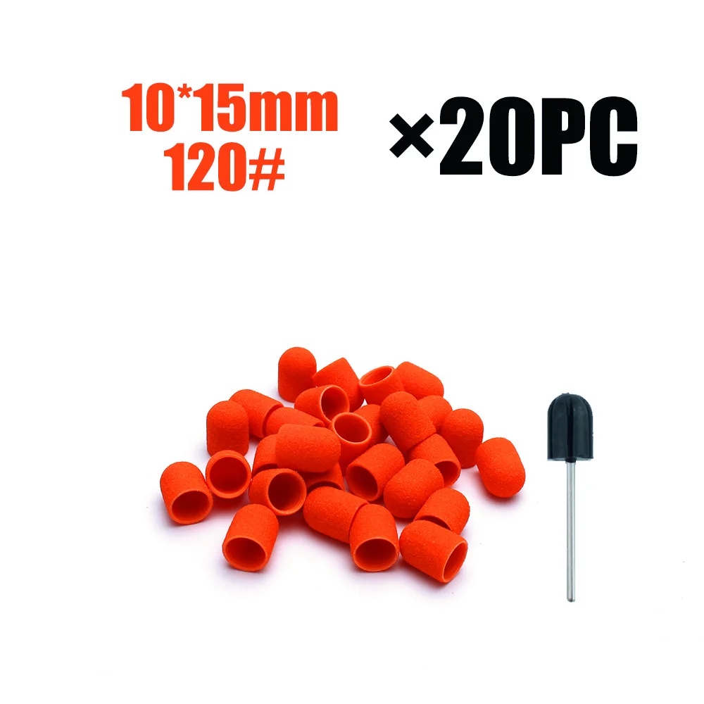 Bouchons de ponçage Orange 10x15mm, 20 pièces, bandes de ponçage électriques pour manucure et pédicure, lime, perceuse, outils et accessoires pour Nail Art