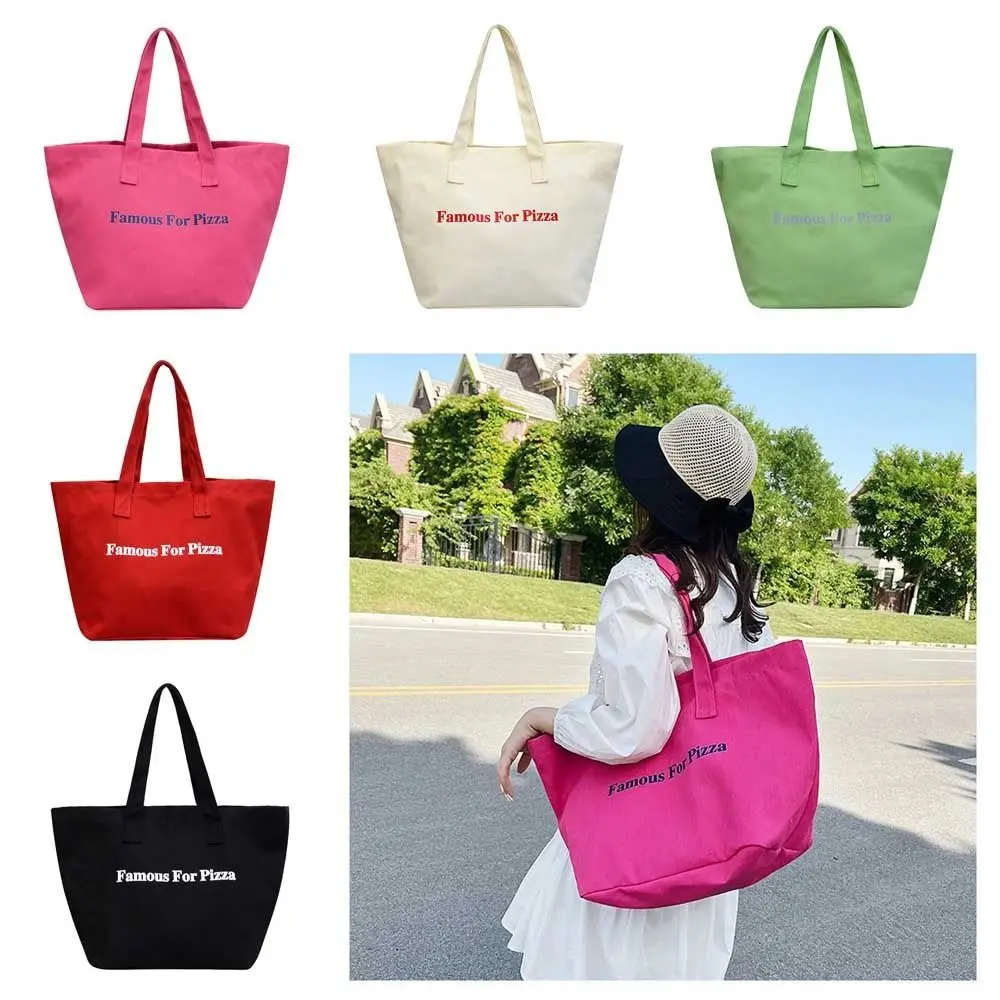 

Large Capacity Canvas Tote Bag Casual Canvas Reusable Duffle Pack Cute Solid Color Shoulder Bag Women