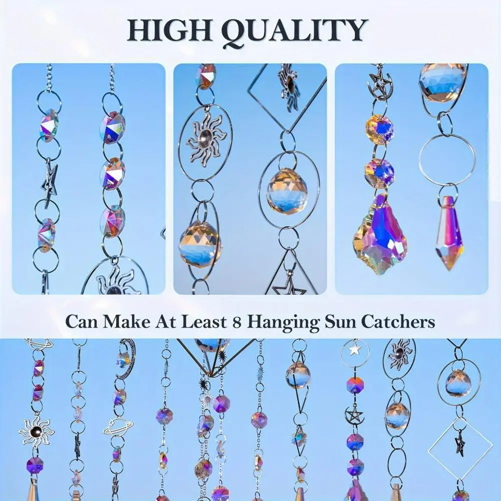 Faux Sun Catcher Rainbow Maker Pendant Diy Sun Catcher Kit with Fake Beads for Indoor Window Hanging Decoration 310pcs Set Sun