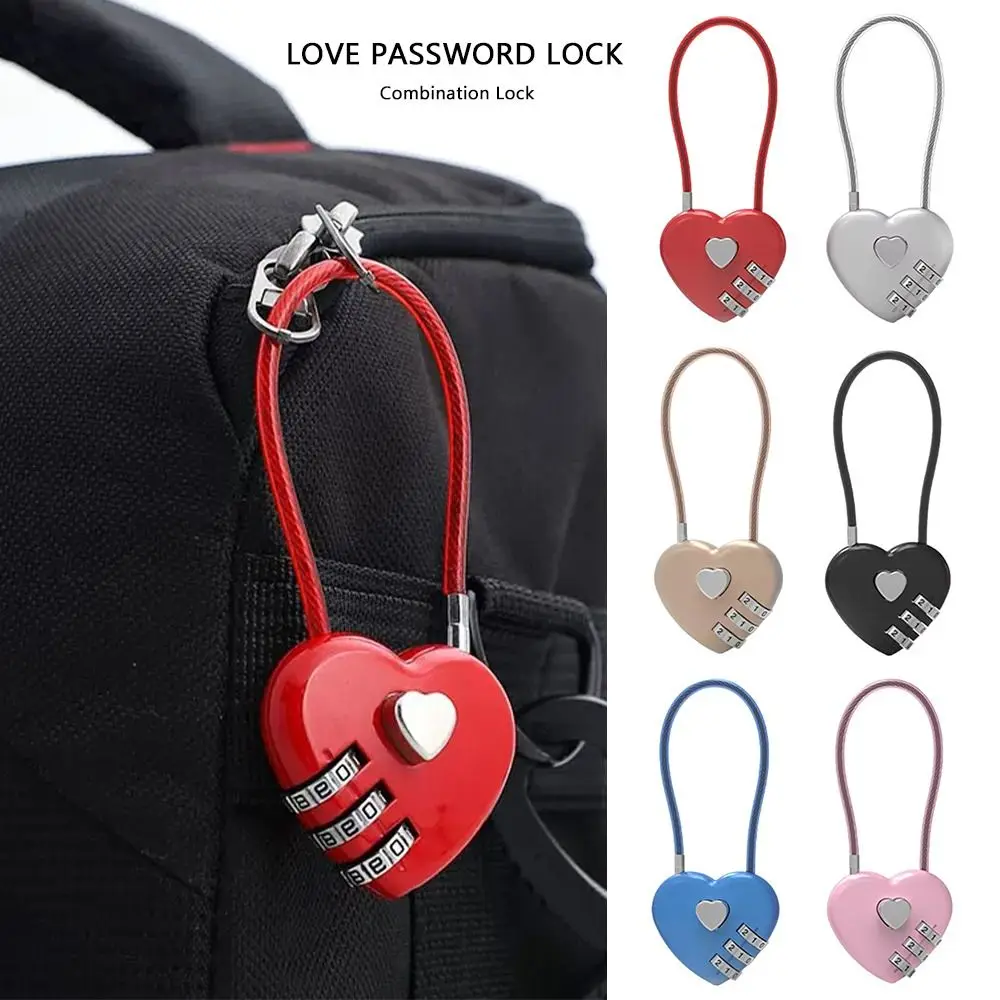 New Heart Style Love Password Lock 3 Digit Password Combination Lock Concentric Lock Schoolbag