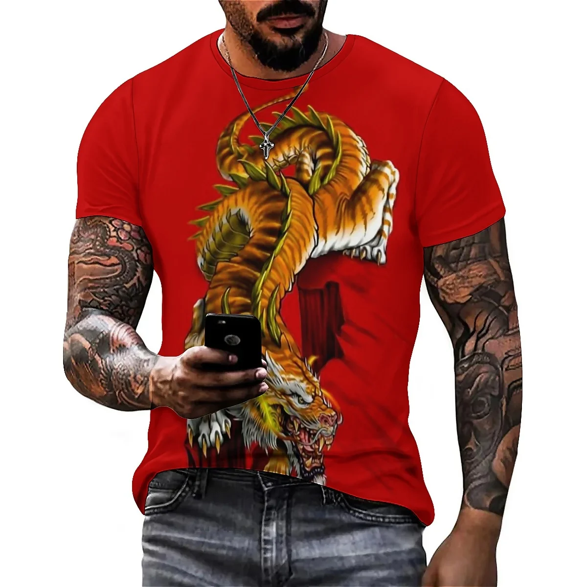 Daily Wear Loose Party-Ready Men's 3D Printed Short-Sleeve T-Shirt - Gathering Printed Top