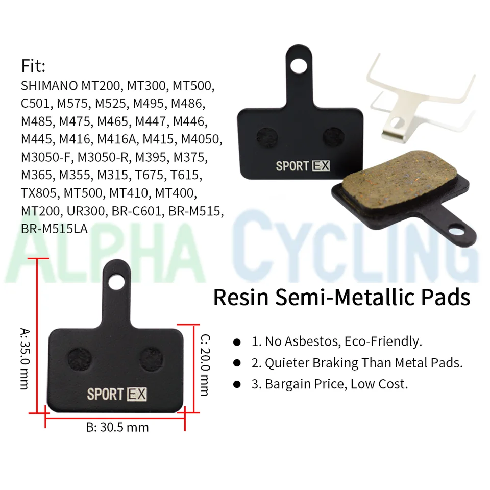1/2/4 Coppia Pastiglie Freno a Disco in Resina for Bicicletta MTB compatibili con Shimano B01S Br-Mt200 Mt400 201 M375 M395 M446 M485 Deore M515 M525 Freno Bici(2 Pair 01B Resin