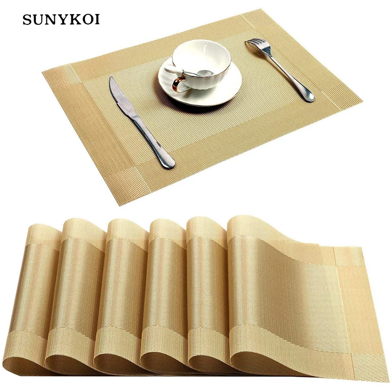 6/4pcs Rectangle Placemat Restaurant Washable PVC Durable Dining Table Weave Mats Frame Teslin Disc Bowl Coaster Non-slip Pad