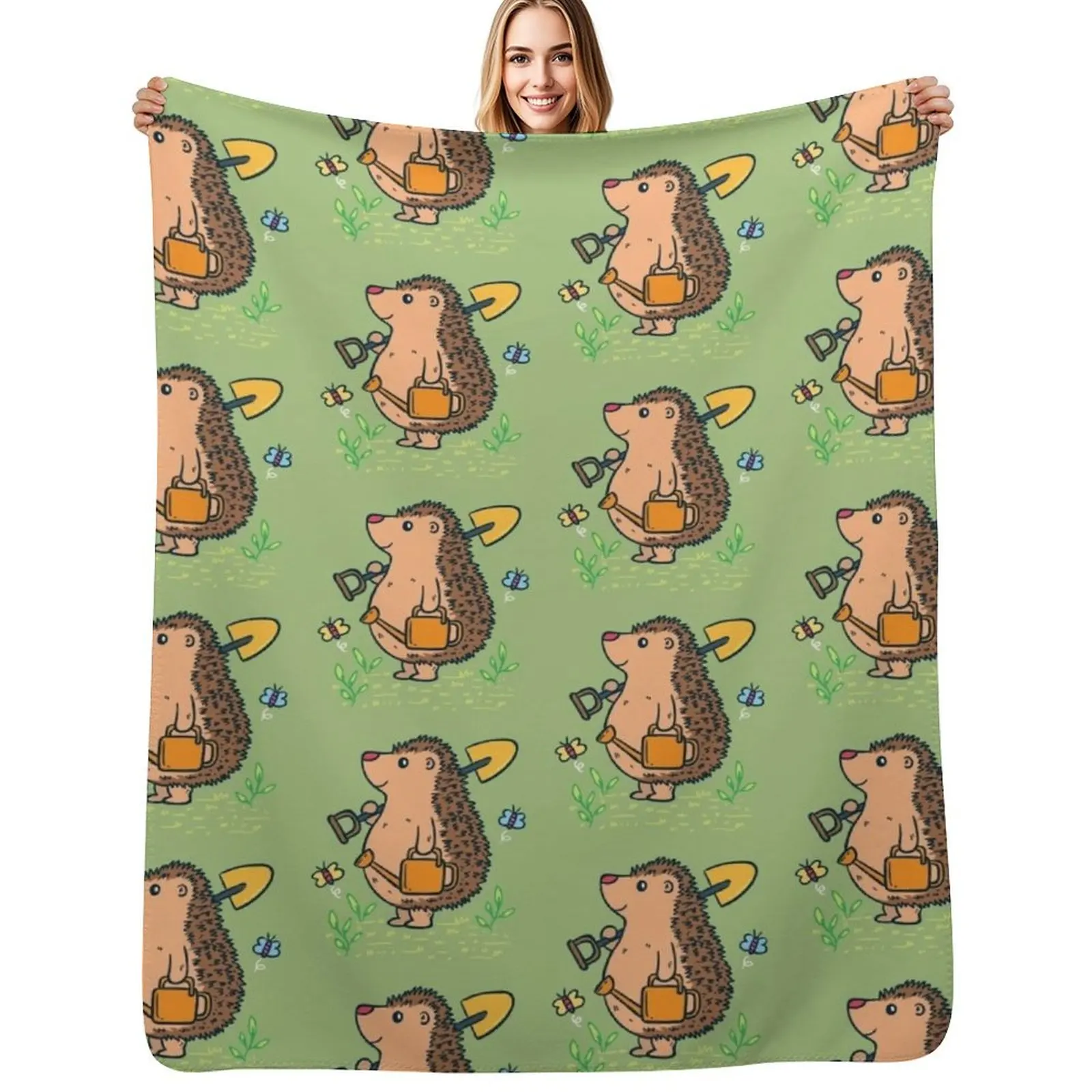 

Gardening hedgehog Throw Blanket Soft Warm Blanket Gift for Men Women Adults