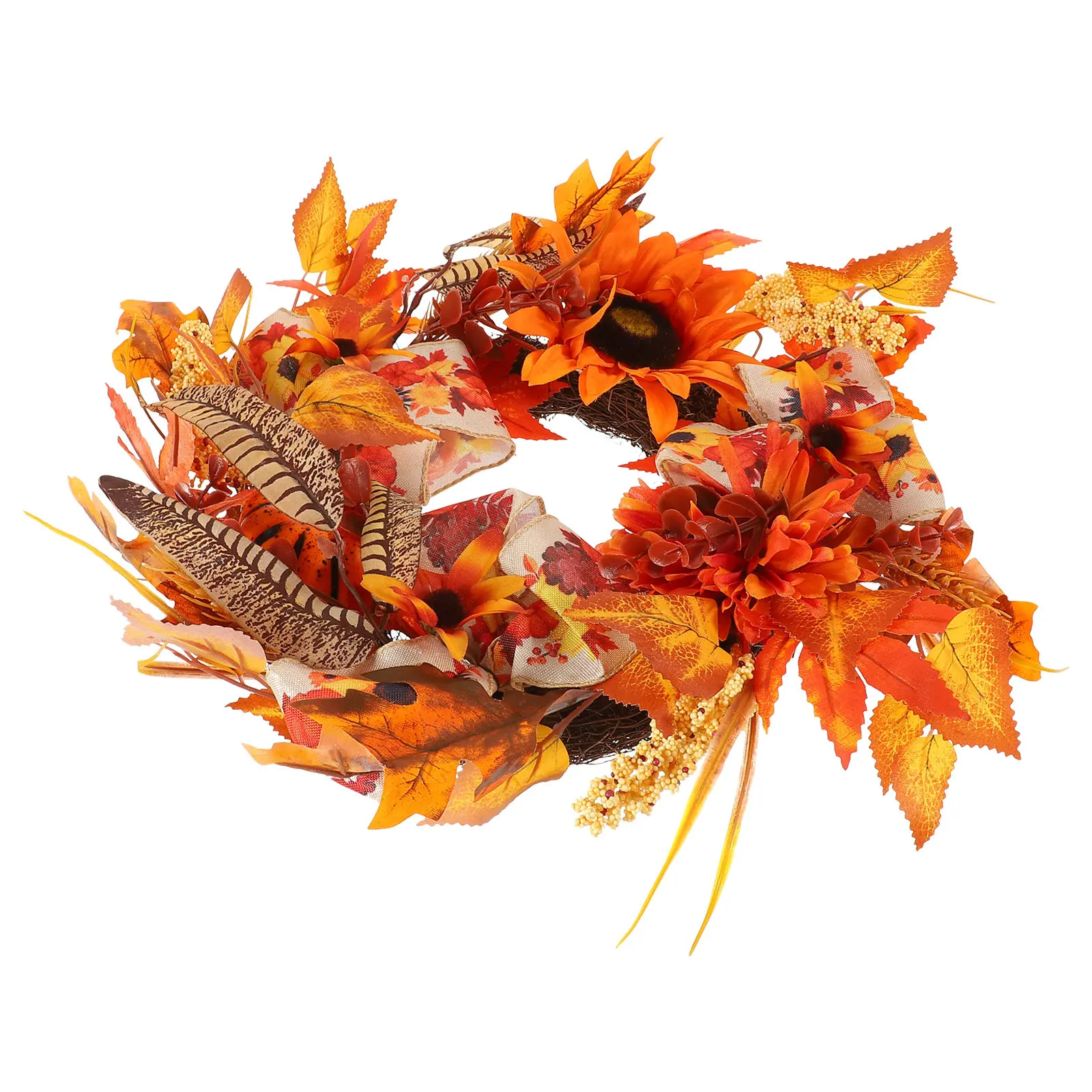 

Artificial Fall Pumpkin Leaves Wreath Rustic Harvest Garland Front Door Thanksgiving Decoration Autumn Wall Hanging Party Decor