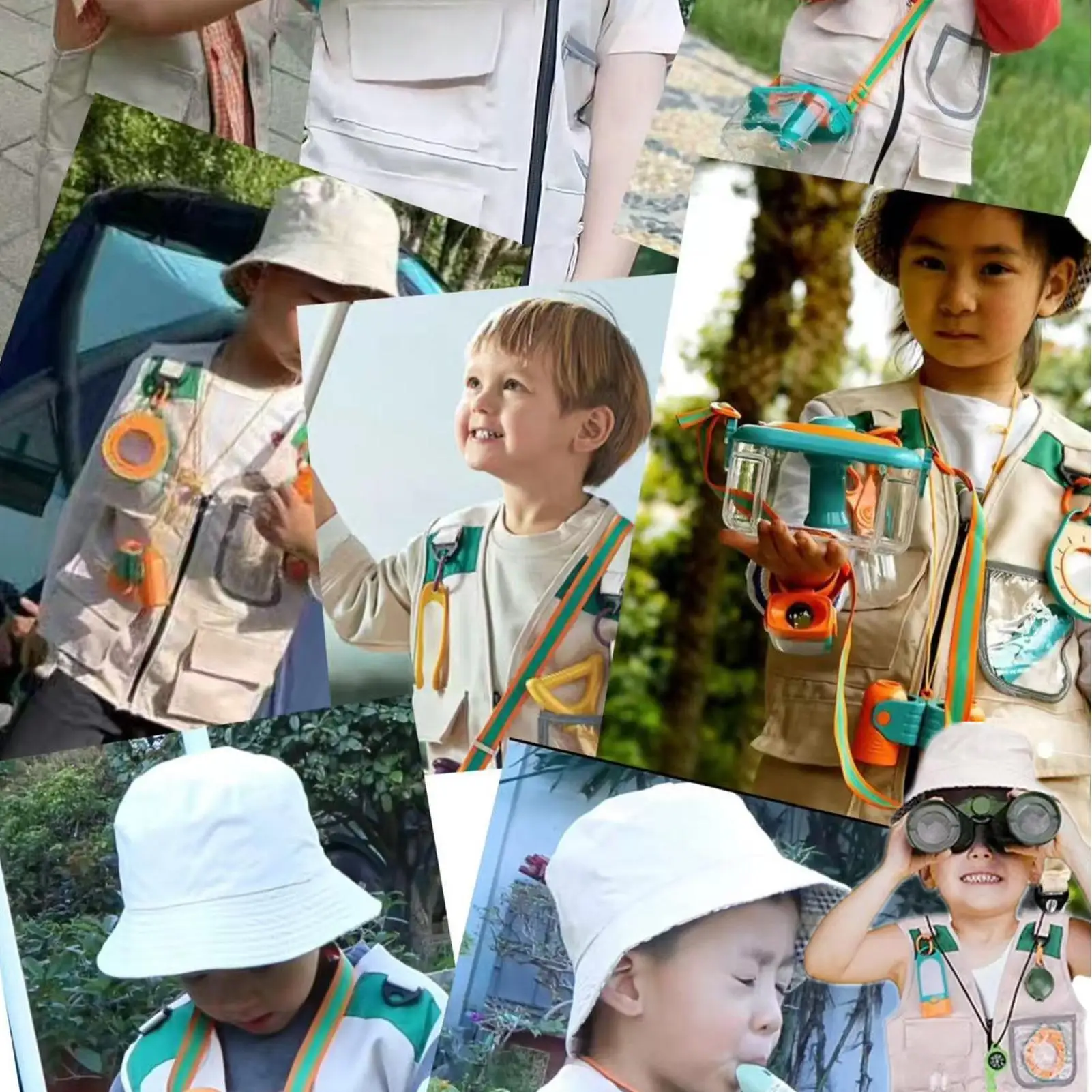 어린이 낚시 조끼 공원 관리인 의상 (포켓 & 걸이 고리 포함) 역할놀이 동물원 관리인 의상 어린이 모험 낚시 조끼