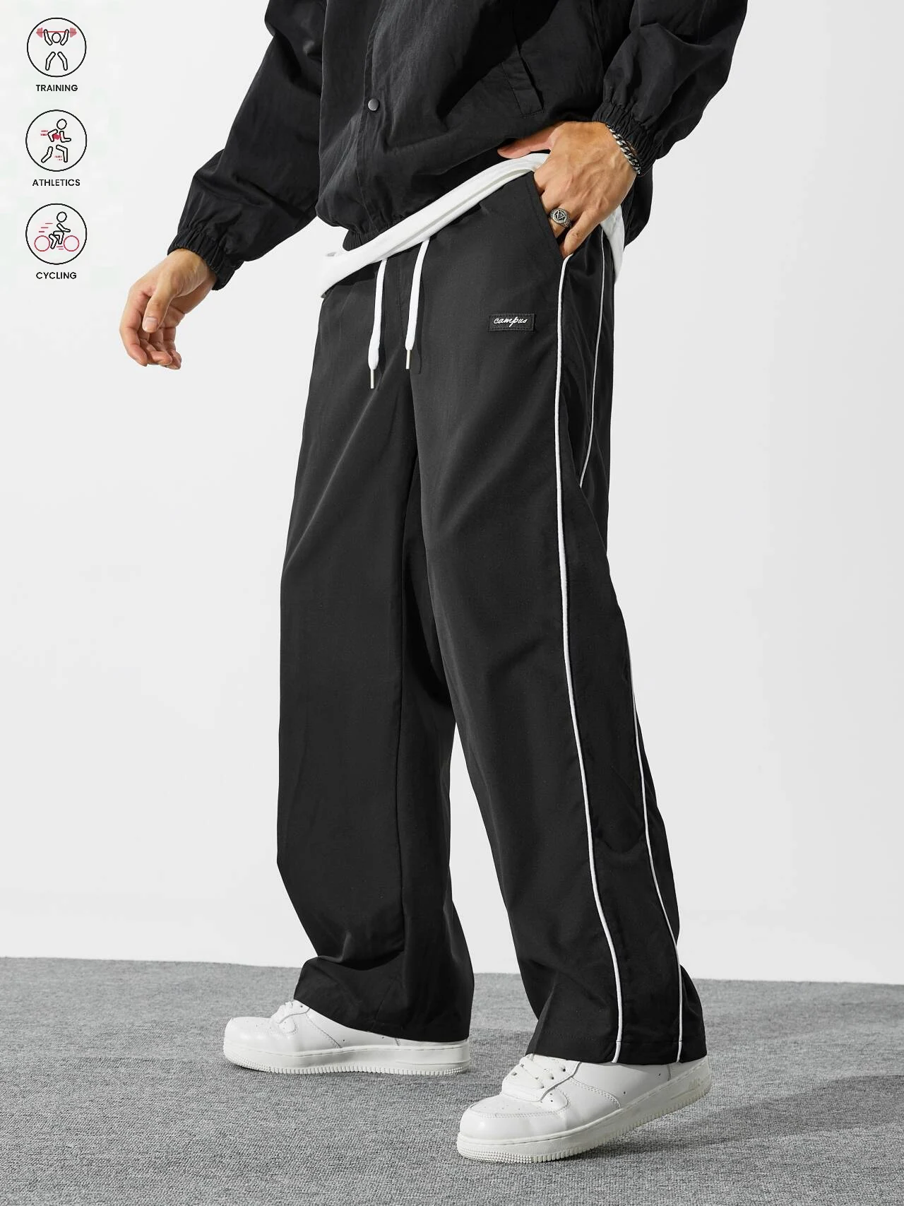 

Men's American Retro Color-Blocked 2-Stripes Sweatpants, Loose Straight-Leg Basketball Training Pants