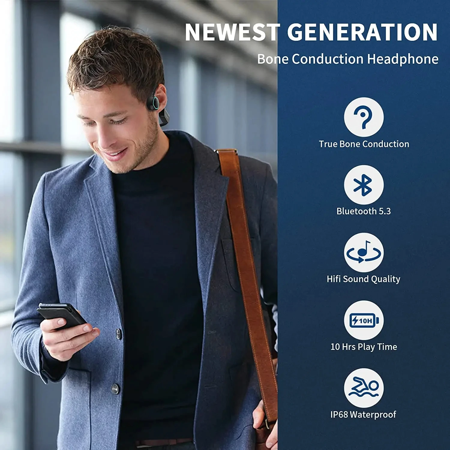 Wireless 5.3 Bluetooth Headset IPX8 Swimming Bone Conduction Headphones with 32GB Ear-hook Earbuds for Sport Business MP3 Player