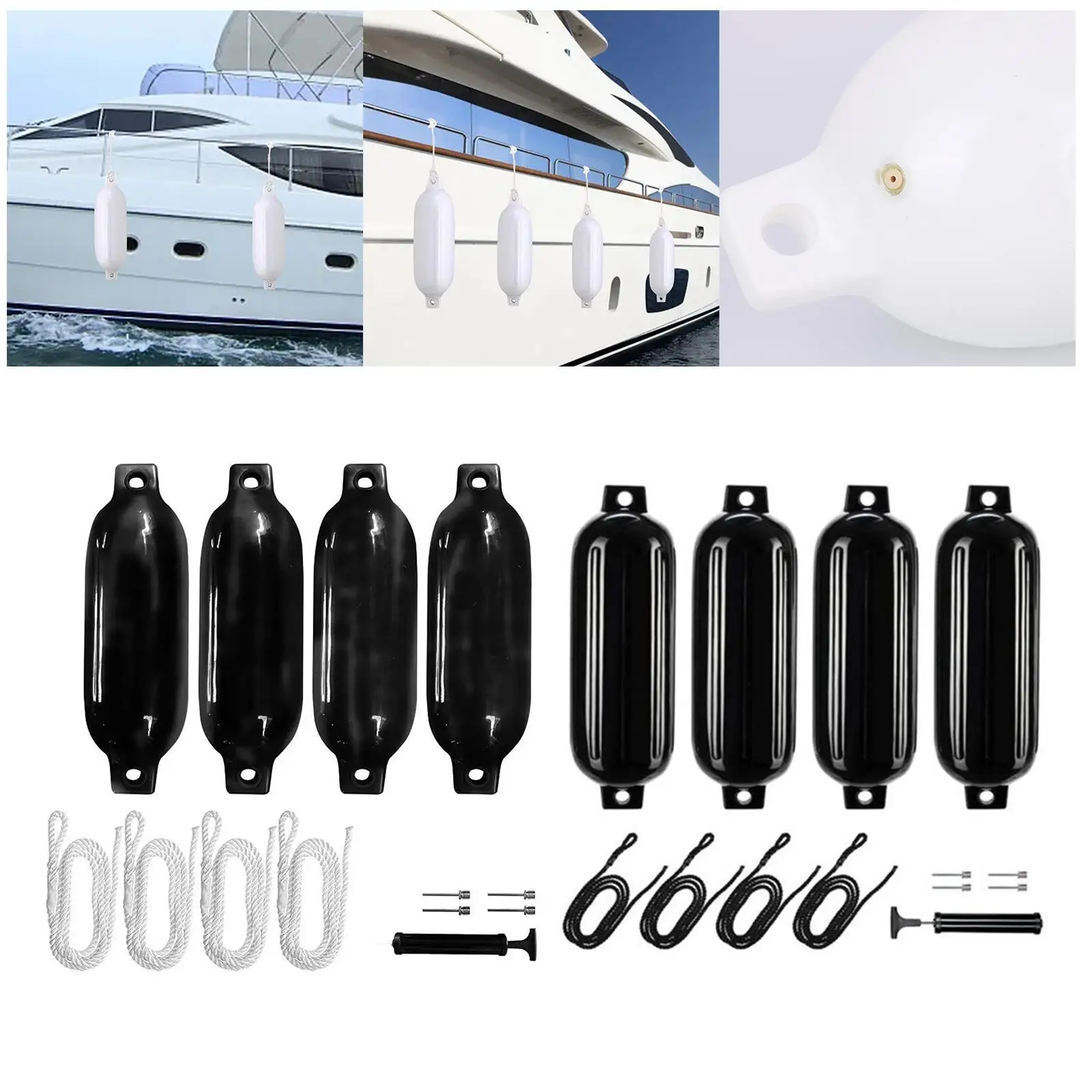 4x Boat Fenders 11x40cm 1 Air Pump Use to Yacht Fishing Boats Sailboats Shield Protection Accessories Inflatable Boat Fenders