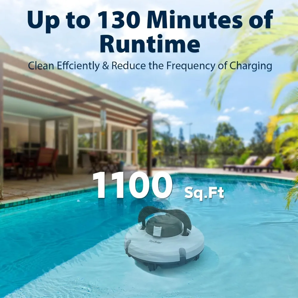 S100 Cordless Robot Pool Cleaner, Last 130Min, 18° Slope Angle, Automatic Pool Vacuum for Above Ground Pools, Self-Parking Pool