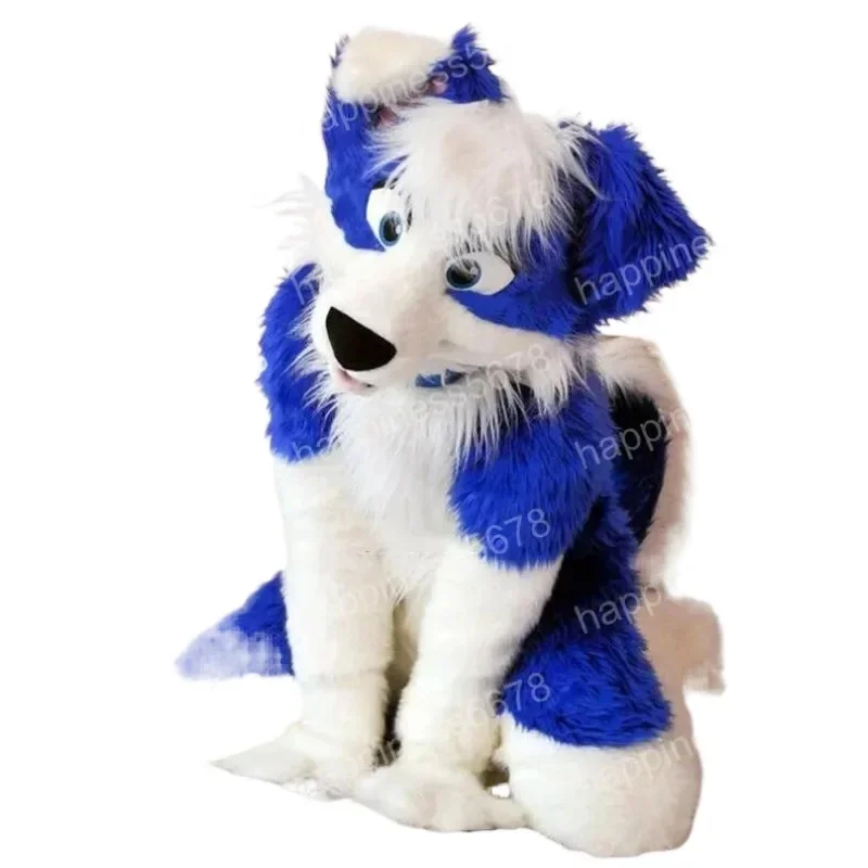 Simulation Blue Husky Dog Fursuit Mascot Costumes Cartoon Character Outfit Suit Halloween Birthday Party Outdoor Festival Dress