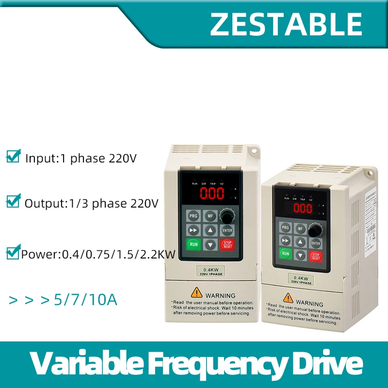 Motor Speed Controller Variable Frequency Inverter 0.75KW/1.5kw/2.2kw Drive 1/2/3HP 220V VFD Frequency Converter