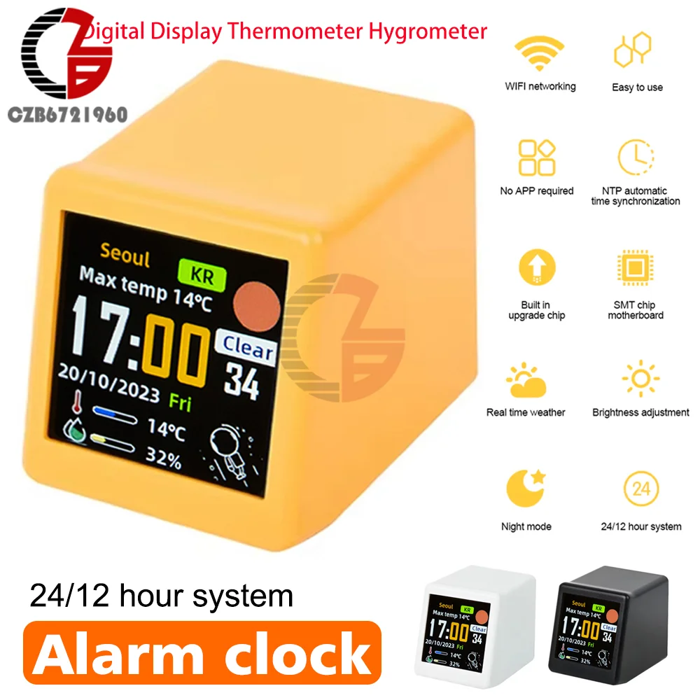 Termómetro higrómetro con pantalla Digital, Mini estación meteorológica inteligente con WIFI, temperatura meteorológica, humedad, reloj despertador