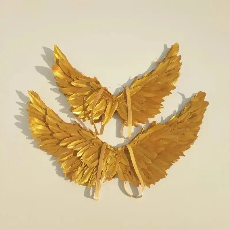 Alas de plumas de Ángel dorado para niños y adultos, modelo de pasarela, escenario, actuación de fiesta, actividades entre padres e hijos, vestido de princesa