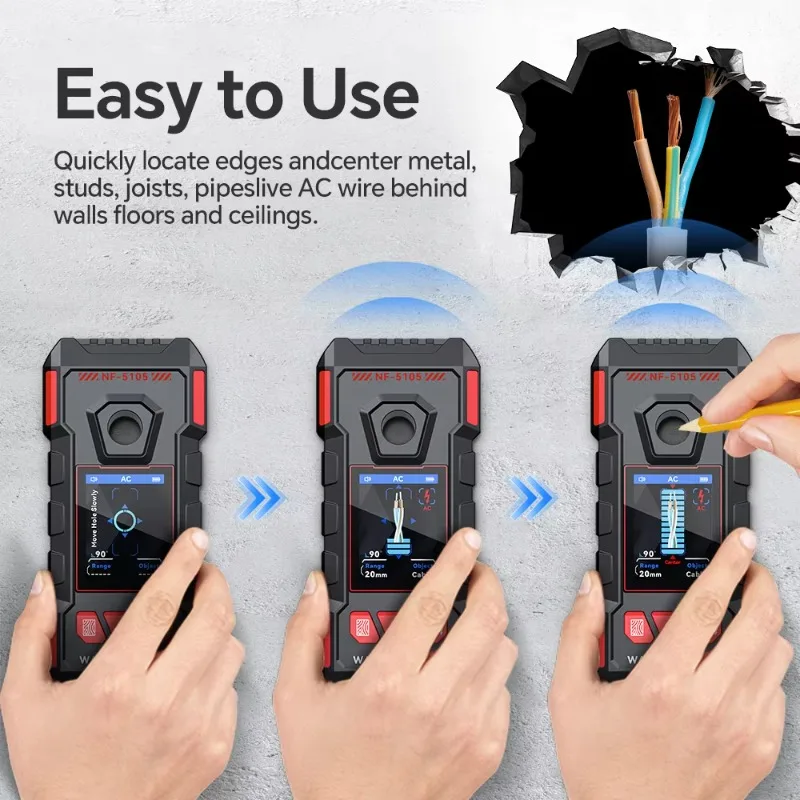 NF-5105 Wandscanner 3-in-1 Stud Finder detecteert metaal, hout en live-draden |   Hoge nauwkeurigheid en gemakkelijk te gebruiken