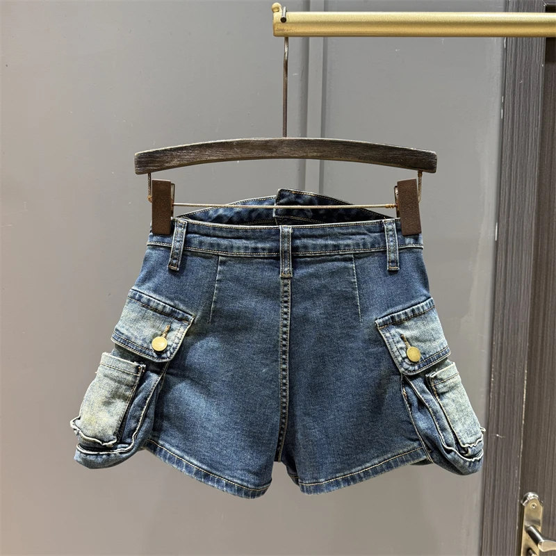 فريد ريترو كبير جيب البضائع الدنيم السراويل للنساء، الخريف جديد عالية الخصر فتاة الساخنة أزياء ألف خط واسعة الساق السراويل الساخنة