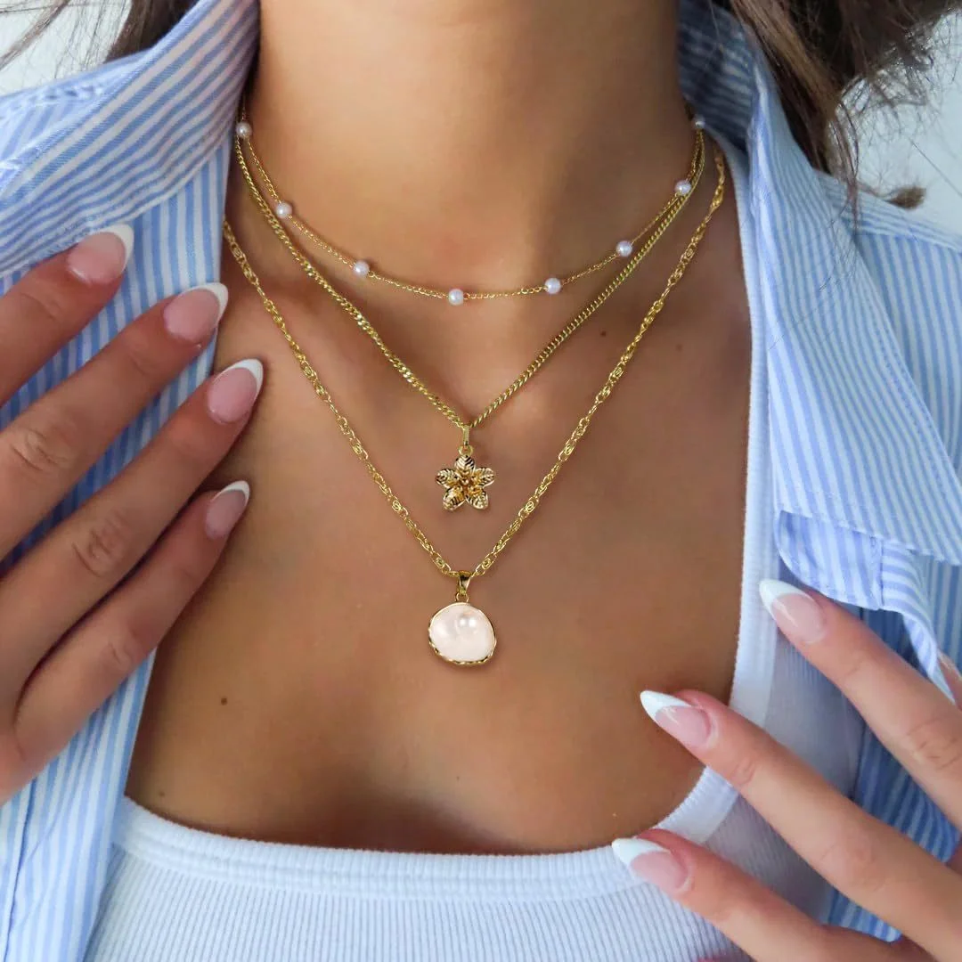 3pcs Set Minimalist Elegant Seashell Flower Faux Pearl Necklace For Women Summer Beach Dating Party Daily Wear Jewelry Gifts