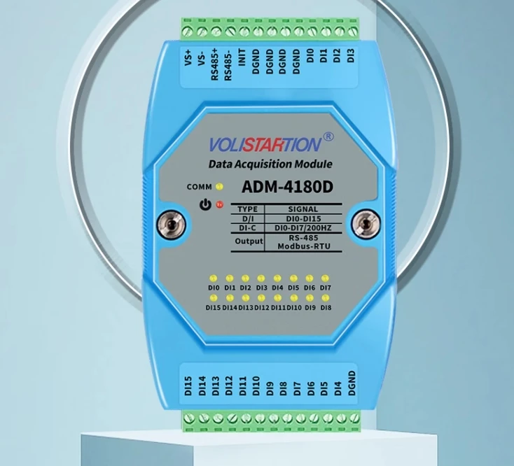 Módulo de aquisição de sinal, interruptor 16 canais, entrada digital isolada 16DI, 485 Modbus, RTU, ADM-4180D