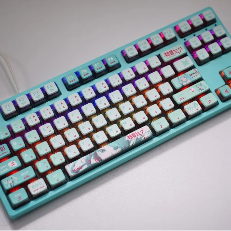119-キー初音ミクキーキャップアニメ-pbt-染料昇華カスタマイズされた-diy-キーキャップゲーム用メカニカルキーボード交換キーキャップ