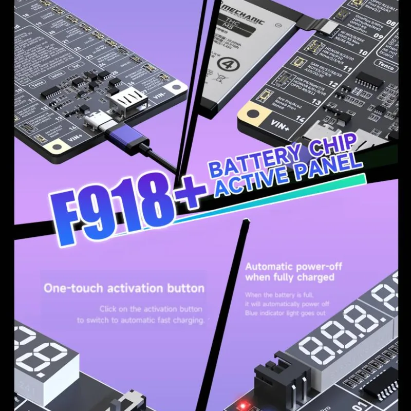 

Плата ремонта чипа аккумулятора F918+ ‌ Механический двухпортовый выход Type-C/USB, защелкивающаяся конструкция для 18 Android/9 iPhone, совместимость