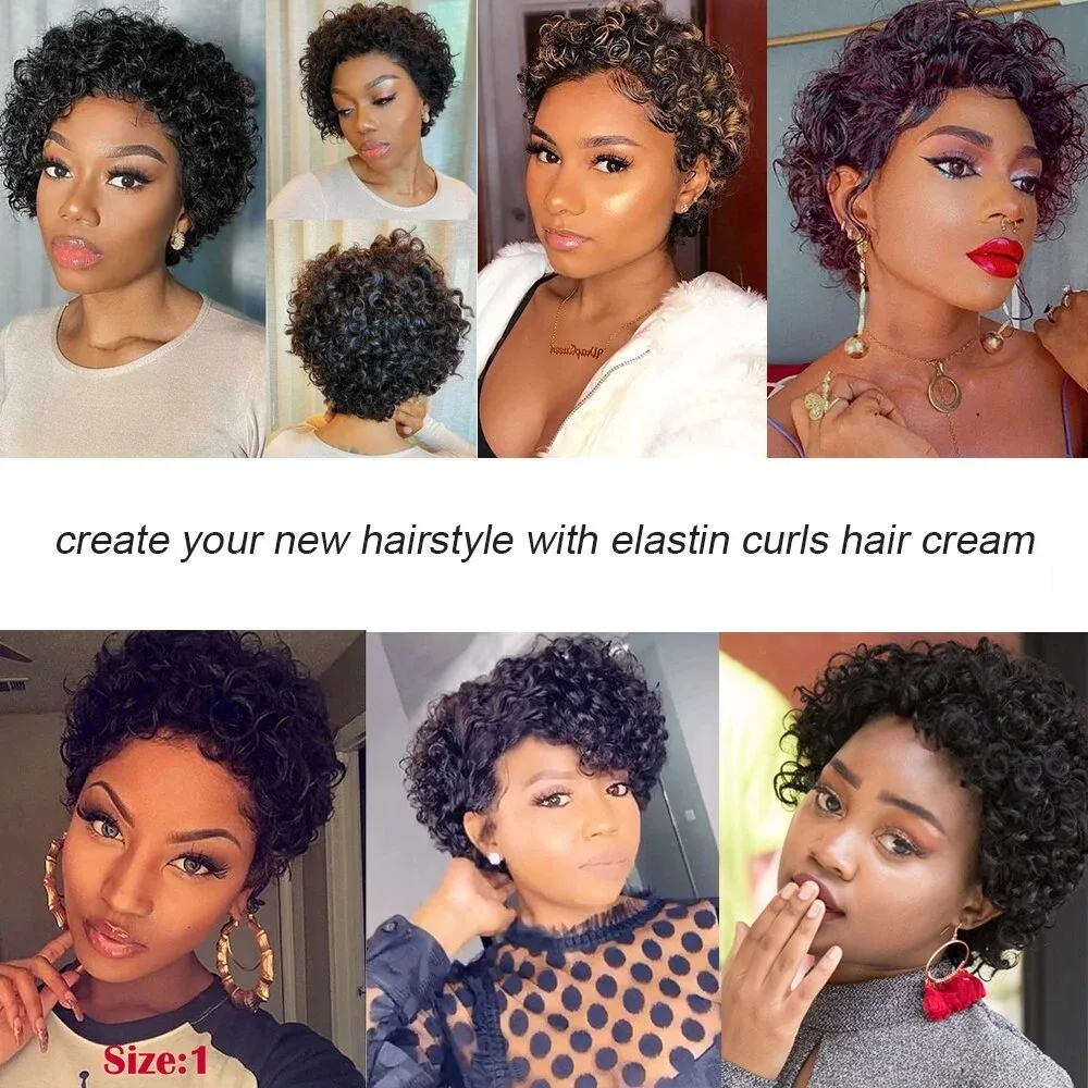 Curto encaracolado pixie perucas de cabelo humano 100% natural realista máquina completa feita para mulheres kinky encaracolado estilo chique diário olhar na moda