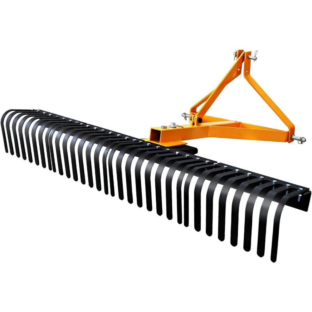 

5 FT Landscape Rock Rake, 3 Point Attach Rake with 360 Degree Rotation Tow-Behind Garden Tool for Compact Tractors, Category 1