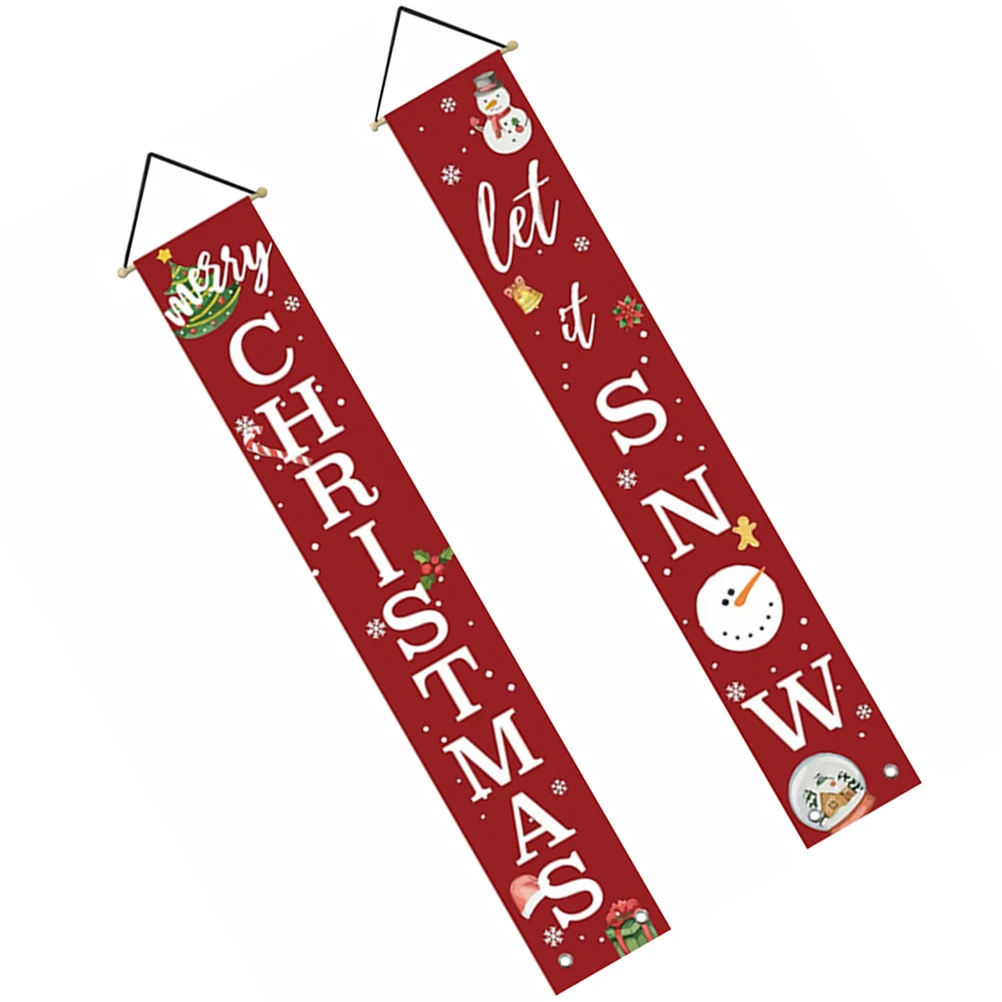 

1Pair Christmas Banner Porch Sign Xmas Hanging Banner Decoration Creative Couple Pattern Indoor Outdoor Xmas Ornament