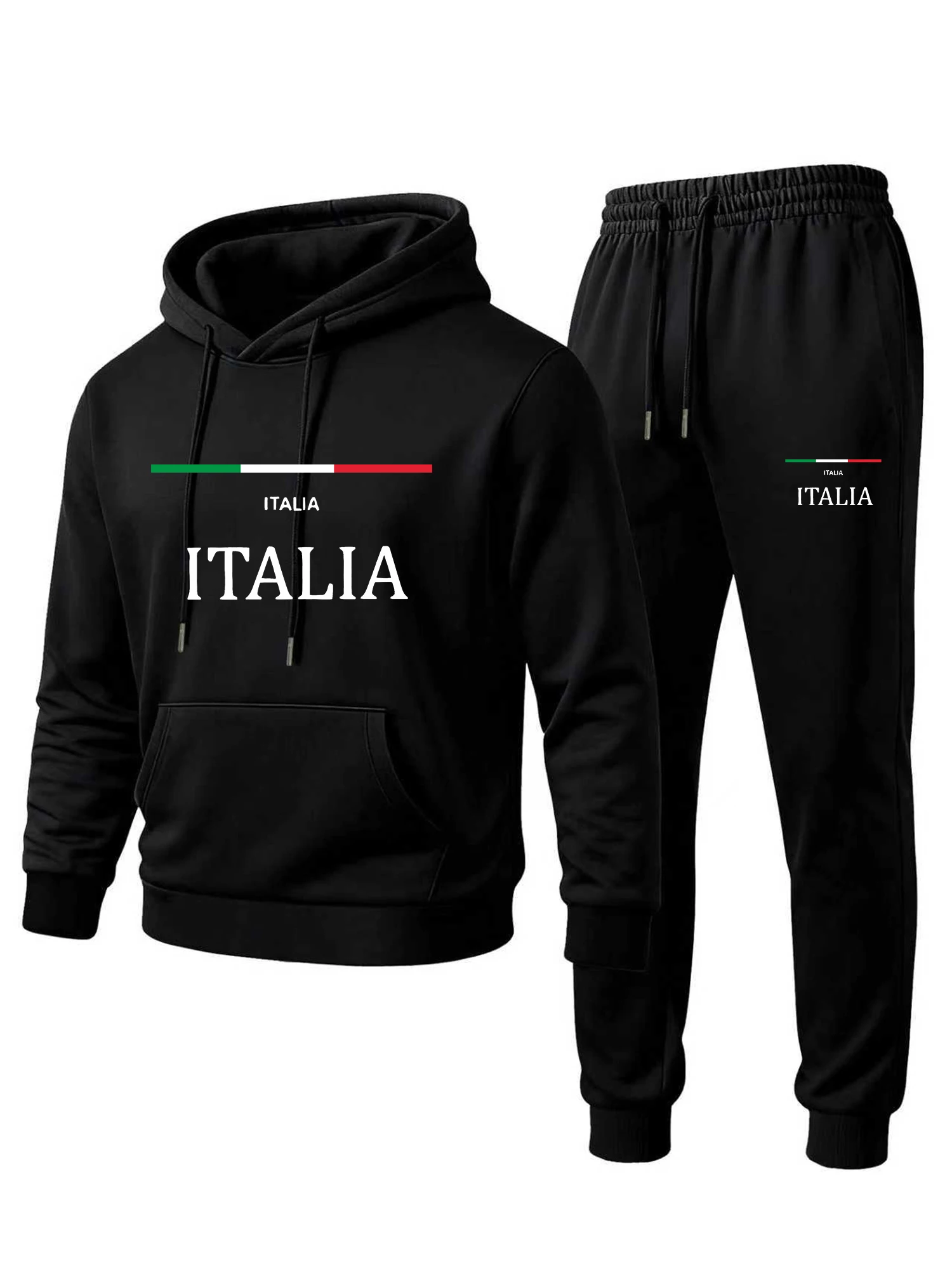 

2025 Autumn/Winter Men's classic hooded sweatshirt set, fashionable Italian flag print, comfortable and warm sportswear set