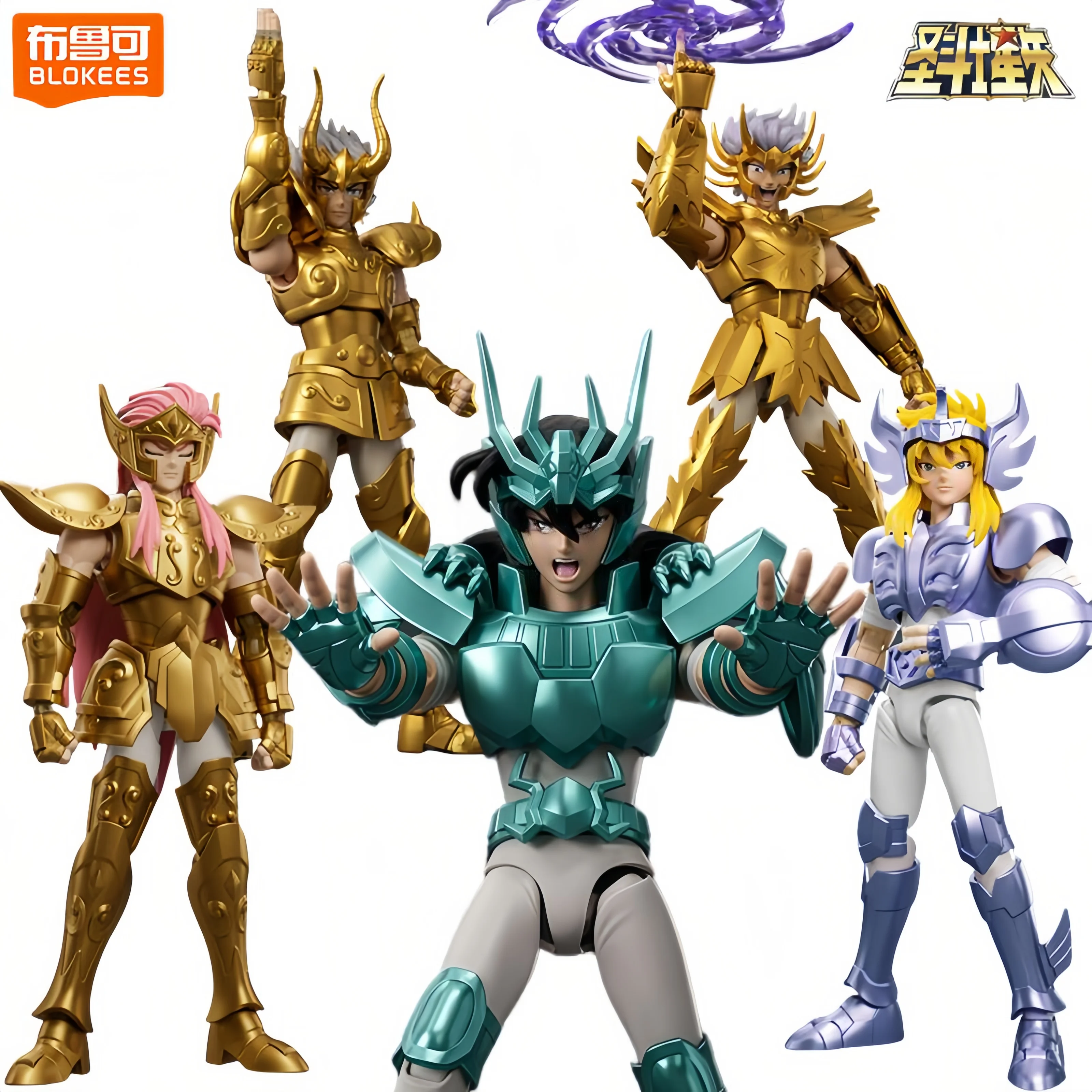 

Blokees Saint Seiya Gold Saints Action Figures - Dragon Shiryu/Cancer Death Mask/Capricorn Shura Collectible Model Toys