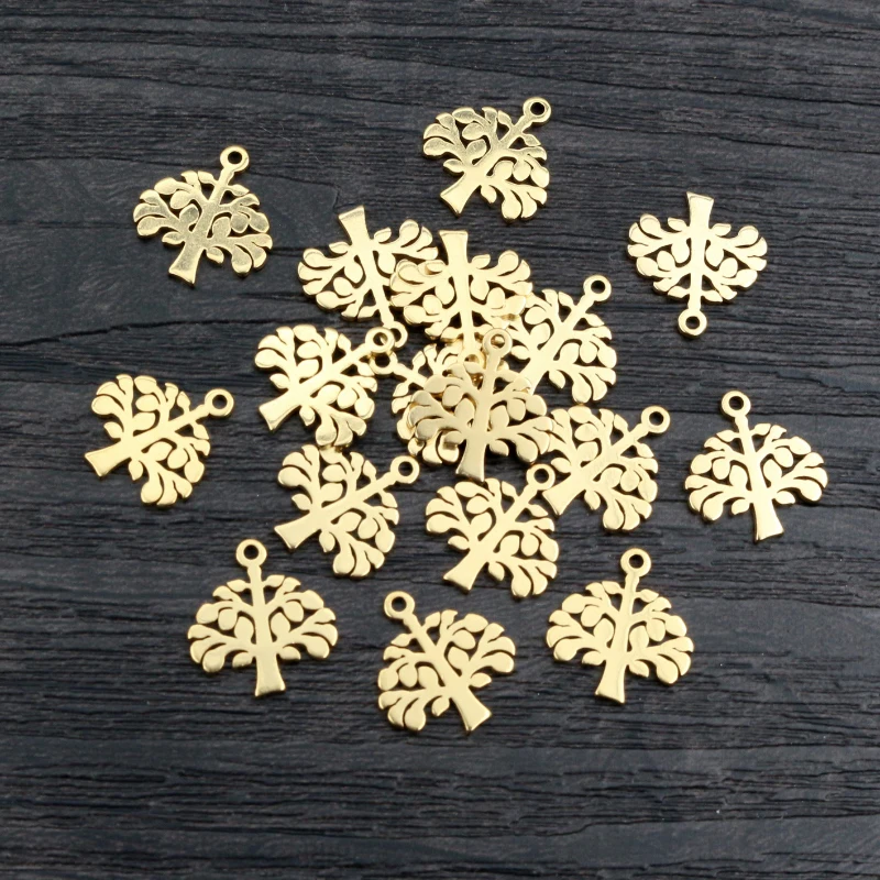 10 sztuk 13x12mm 316 ze stali nierdzewnej pozłacane drzewo małe Charms wisiorek dla naszyjnik DIY tworzenia biżuterii akcesoria ustalenia