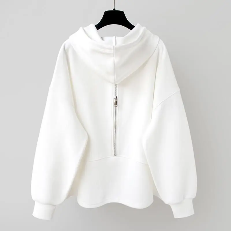 Fashion Zip Up Hoodie Women Autumn Trendy Hooded Jackets Plus Velvet Oversized Hoodies Men Winter Casual Loose Long Sleeve Coat