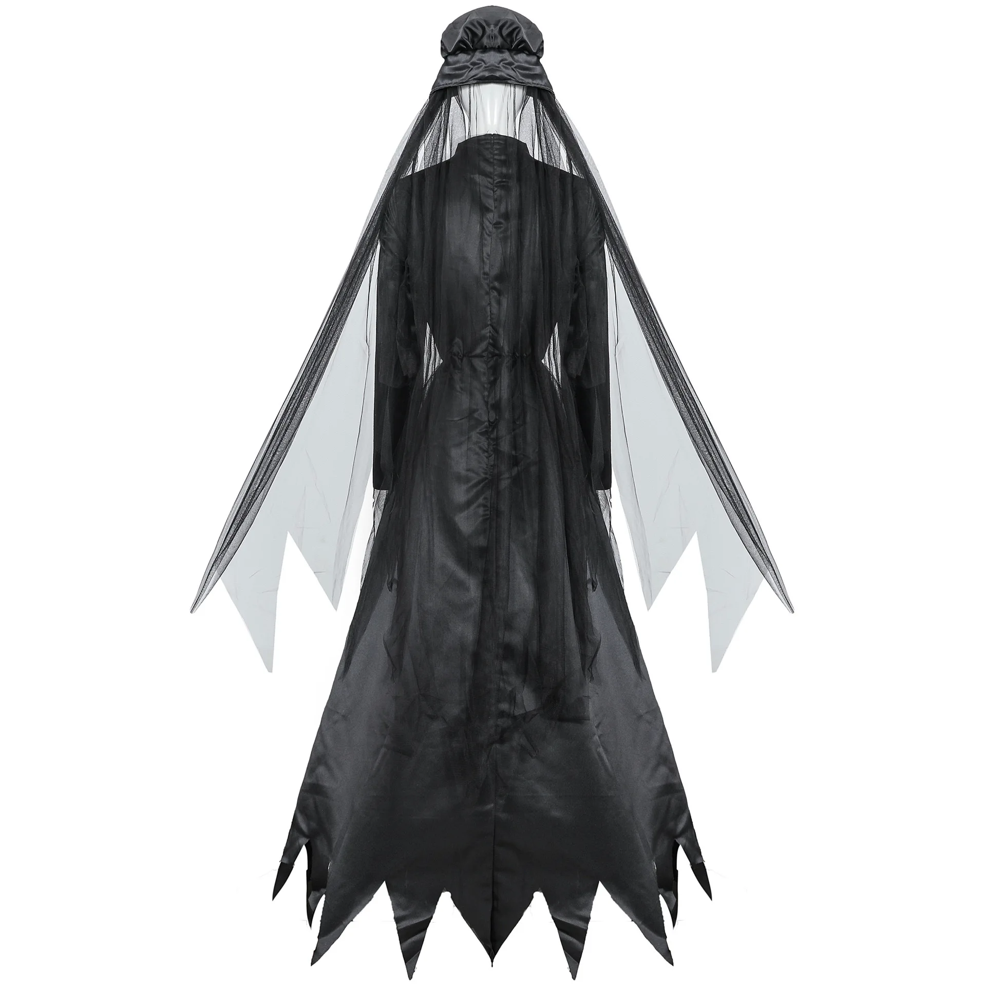 Halloween Scary Witch Vampire Cosplay Costume Women Black Retro Dress Party Role Play Cape Witch Death Ghost Long Fancy Dress