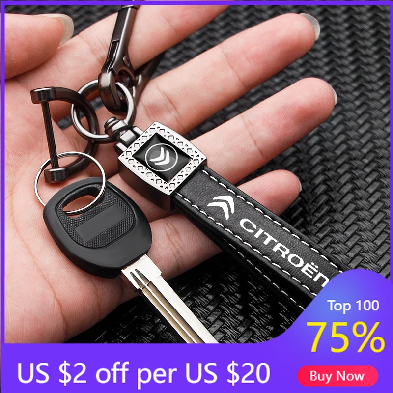 

2026 Hot Car Sticker Alloy Leather Car Key Rings Holder Lanyard for Citroen DS C3 C4 Picasso Aircross C5 Aircross Elysee Berling