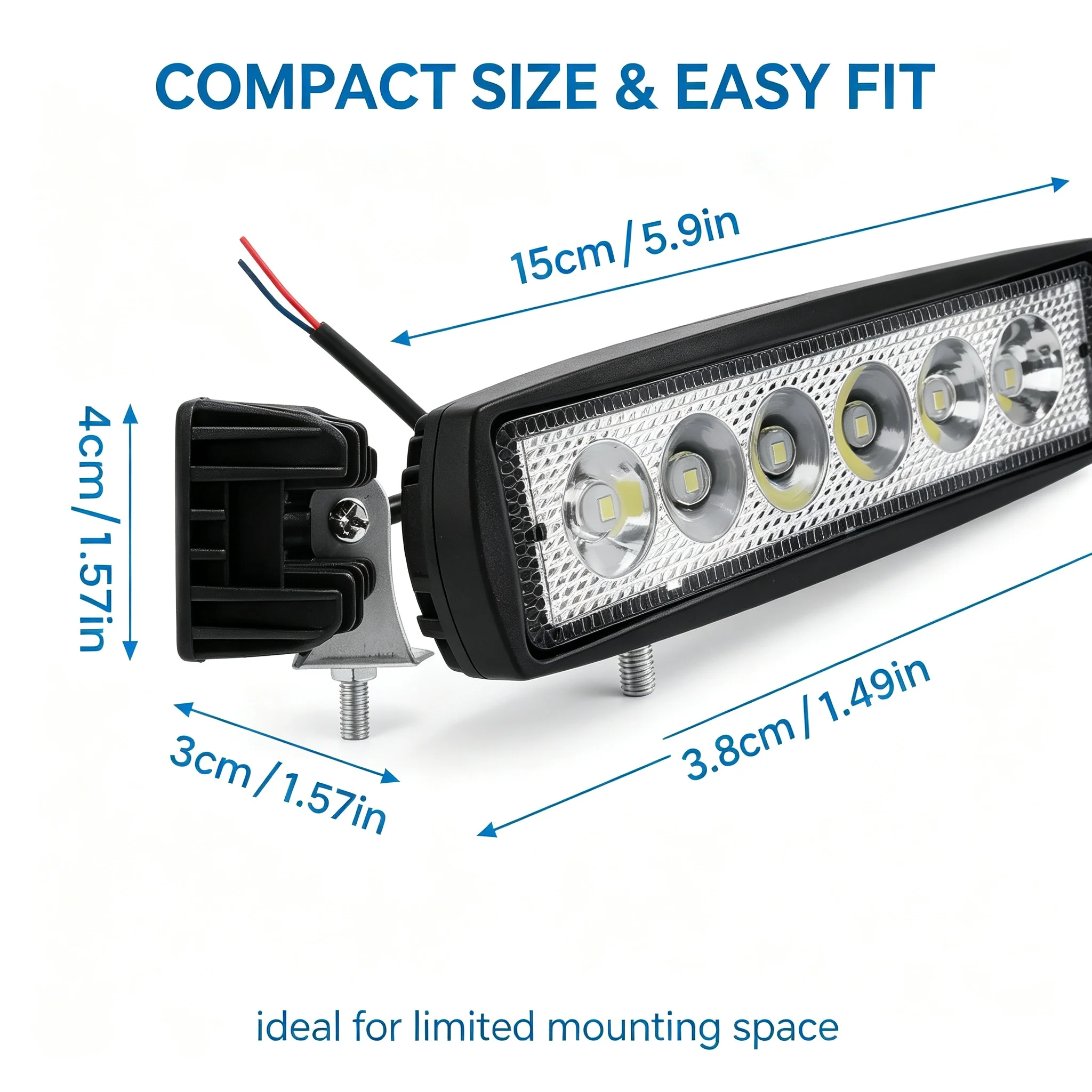 Barra de Luz LED Automotiva 12V 18W 6000K Branca IP67 à Prova D'água Holofote e Spot para Off-Road e Trabalho