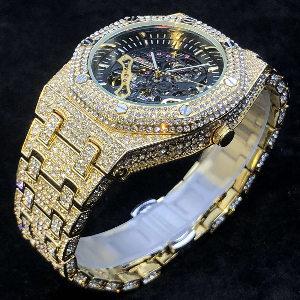 MISSFOX Automatic Mechanical Wristwatch Brand Luxury Men\'s Watches Transparent Luminous Hands Stainless Steel Watch Hot Sale