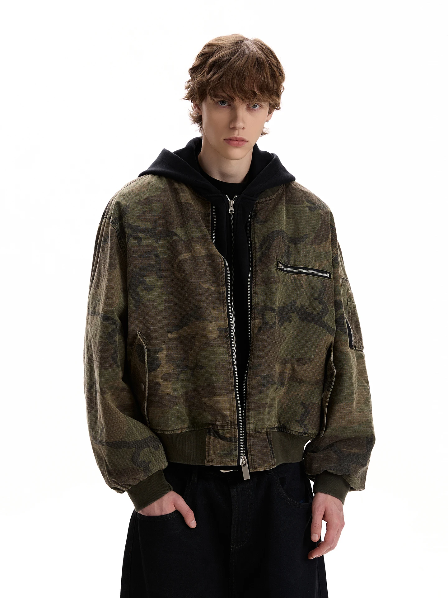 

American Retro Camouflage Pilot Jaet ort Bomber Fake Two-Piece Design Hat Jaet Youth Trendy Warm Cotton Autumn Winter