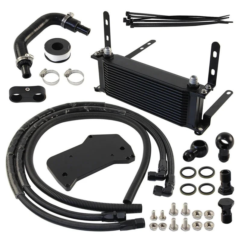 

For VW Audi VAG Golf MK7 DQ381 14 Rows Oil Cooler AN8 Transmission & 7-Speed ​​Adapter Plate Sandwich Kit 2.0 TSI Aluminum Black