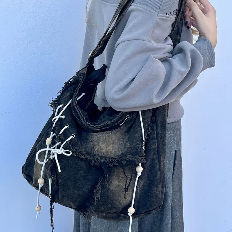 Imagem -03 - Coreano Harajuku Gótico Hobo Denim Bolsa Estética Bolsas Vintage Bolsa Feminina Crossbody Messenger Tote Bolsas de Ombro Peddler Y2k