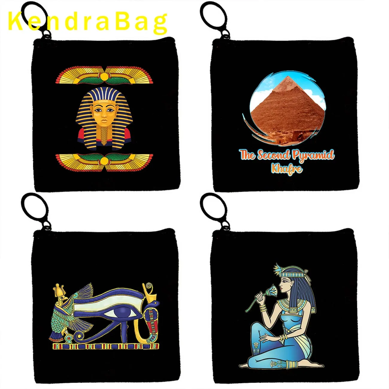 Ancient Egypt King Tut Pharaoh Pyramids Egyptian Nefertiti Eye of Horus Isis Goddess Key Coin Purse Canvas Bag Pouch Wallet Bags