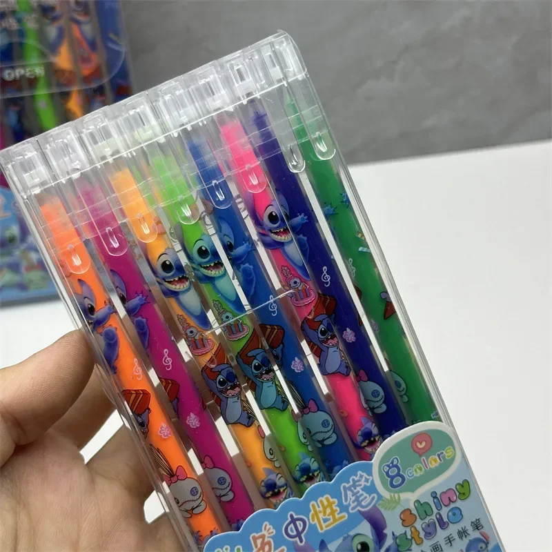 8Color Cute Disney Stitch Neutral Pen Set Pastel Pen Drawing Hand Ledger Pen Batch School Supplies School Gift for Children