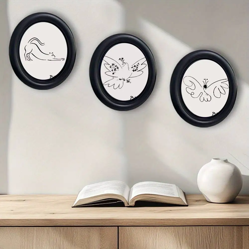 Picasso Sketch Line Butterfly Cat Wooden Elliptical Photo Frame, Perfect for Home & Holiday Decoration, Great Gift Choice