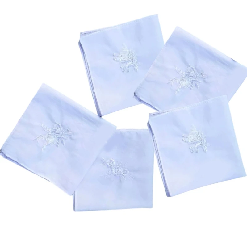 Mouchoir brodé fleurs pour femmes hommes, serviette poche carrée unisexe, serviette sueur, livraison directe