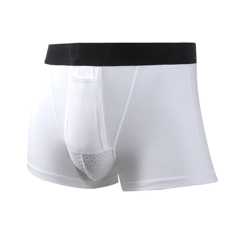 Man Breathable Boxers with Penis Pouch for Redundant Prepuce Circumstance Open Hole Briefs Underwear Divide Crotch Sexy Lingerie